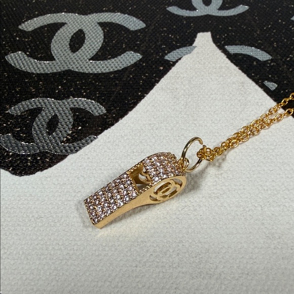 Unique Upcycled Chanel whistle charm on 18” gold 925 chain - Picture 2 of 7